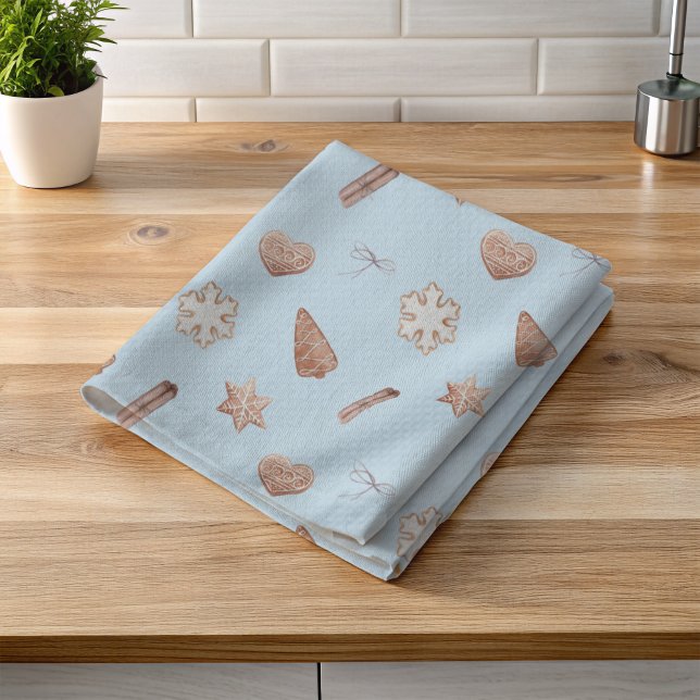 Linge De Cuisine Échange de cookies de Noël bleu (Blue Christmas Cookie Kitchen Towel)
