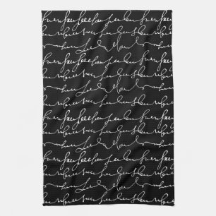 Linge De Cuisine Écriture cursive fantaisiste, charabia, noir & bla
