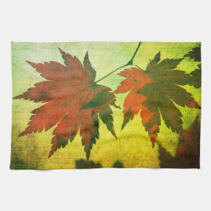 Linge De Cuisine Écriture de feuille d'érable japonaise rouge vert 