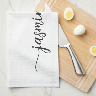 Linge De Cuisine Écriture de nom de monogramme blanc élégant minima