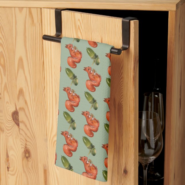 Linge De Cuisine Écureuil et Motif de maïs vert (Pliage en tiers)
