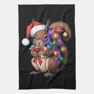 Linge De Cuisine Écureuil lumières de Noël Famille de Noël