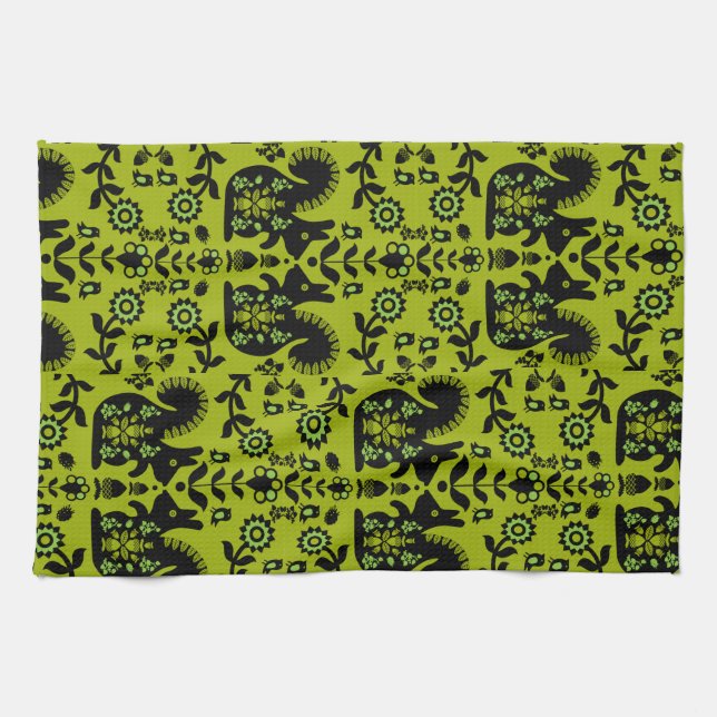 Linge De Cuisine Écureuil Nordic Scandinave Folk Art (Horizontal)