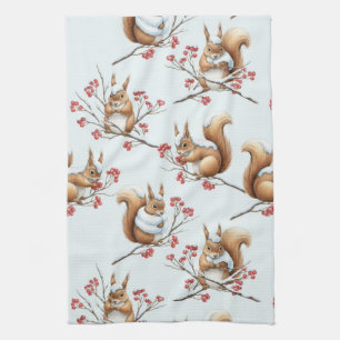 Linge De Cuisine Écureuils d'hiver parmi les branches enneigées