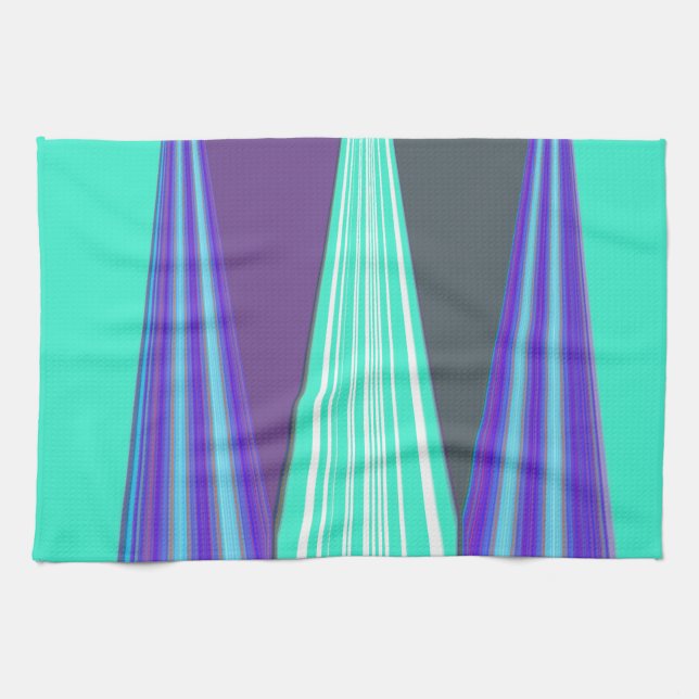 Linge De Cuisine Edgy Blue Purple Cyan Chevron Art Imprimer (Horizontal)