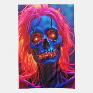 Linge De Cuisine Eerie Skeleton avec conception de cheveux roses