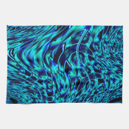 Linge De Cuisine Effet métallique avec image bleue et verte croisée
