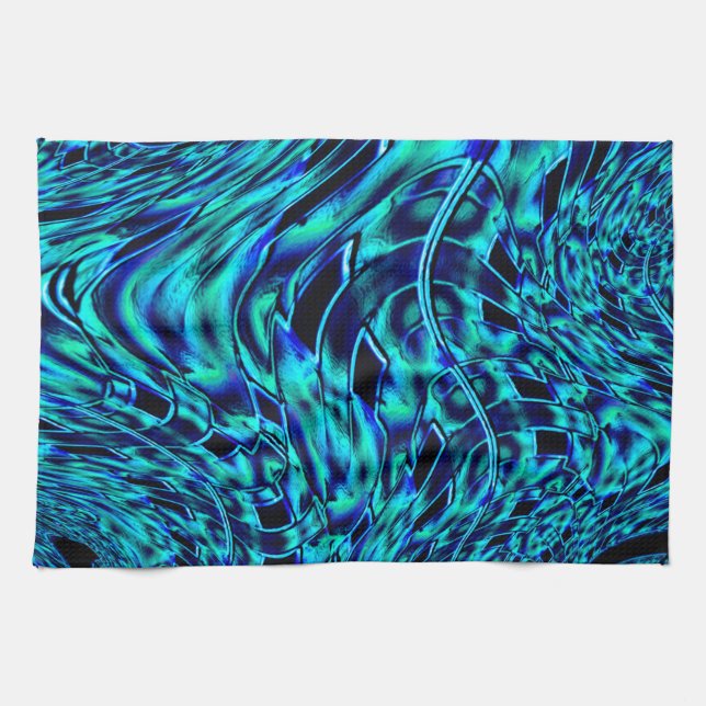 Linge De Cuisine Effet métallique avec image bleue et verte croisée (Horizontal)