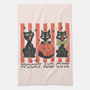 Linge De Cuisine Éffrayant et mignon - Chat noir et Citrouille