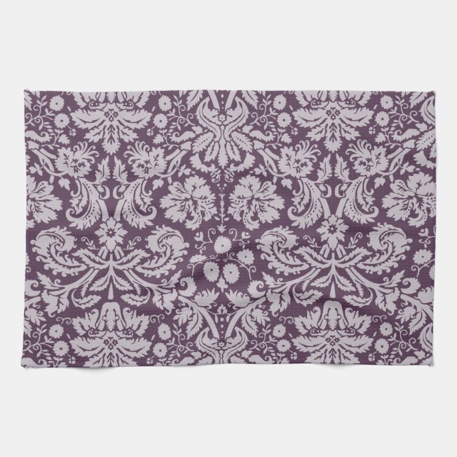 Linge De Cuisine Éggplant Purple Damask (Horizontal)