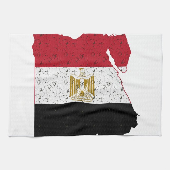Linge De Cuisine Egypte Drapeau Carte Crackle (Horizontal)