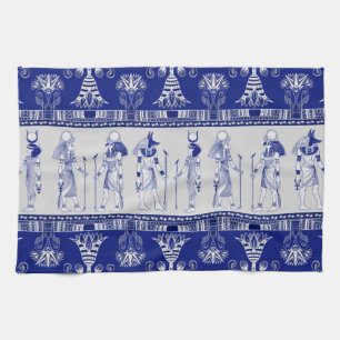 Linge De Cuisine Egyptian Gods and Ornamental border - blue grey