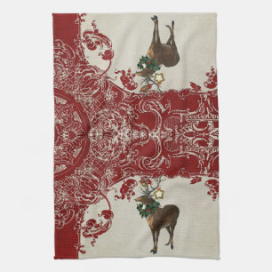 Linge De Cuisine Élégance vintage Noël Cerf Antlers Damask