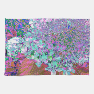Linge De Cuisine Elegant Aqua et Purple Limelight Hydrangea Détail