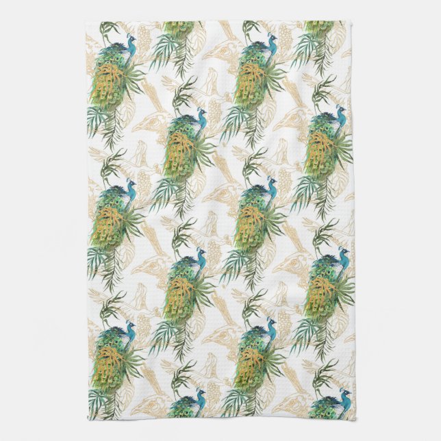 Linge De Cuisine Elégant aquarelle moderne Peacock motif floral (Vertical)