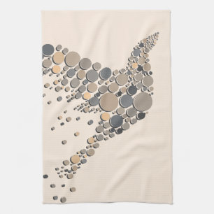 Linge De Cuisine Elégant Beige & Gris Design Artistique Oiseau