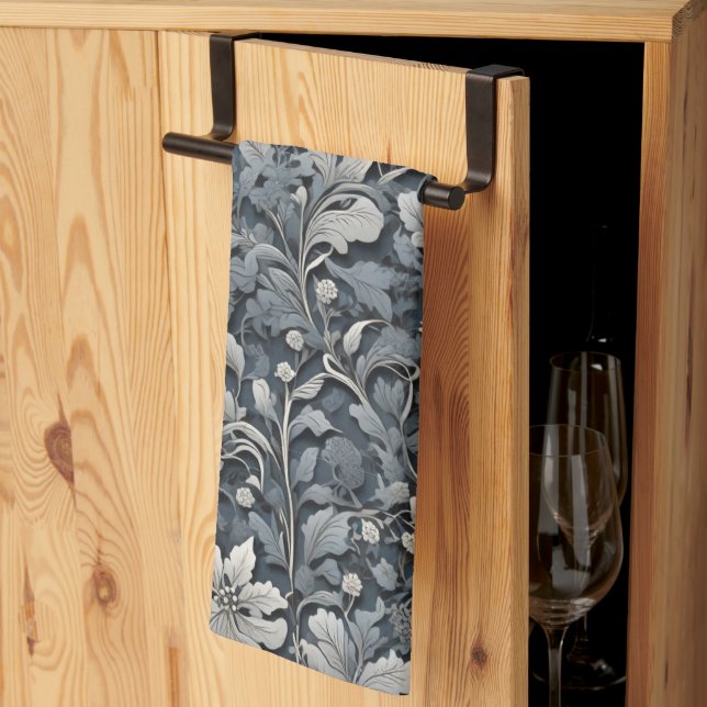 Linge De Cuisine Élégant blanc argenté gris-gris (Pliage en tiers)