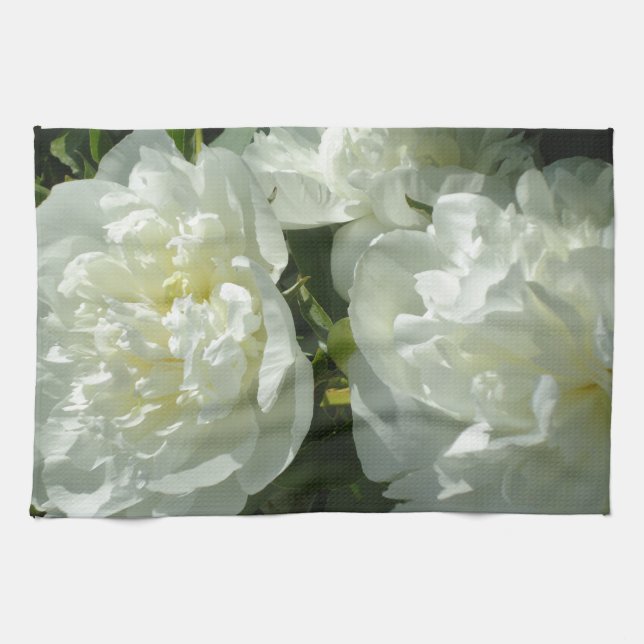 Linge De Cuisine Elégant blanc peony floral blanc photo (Horizontal)