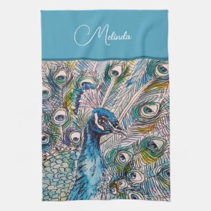 Linge De Cuisine Elégant bleu Peacock Aquarelle Art Kids Apron