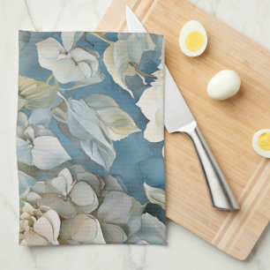 Linge De Cuisine Elégant bleu poussiéreux turquoise ivoire hydrangé
