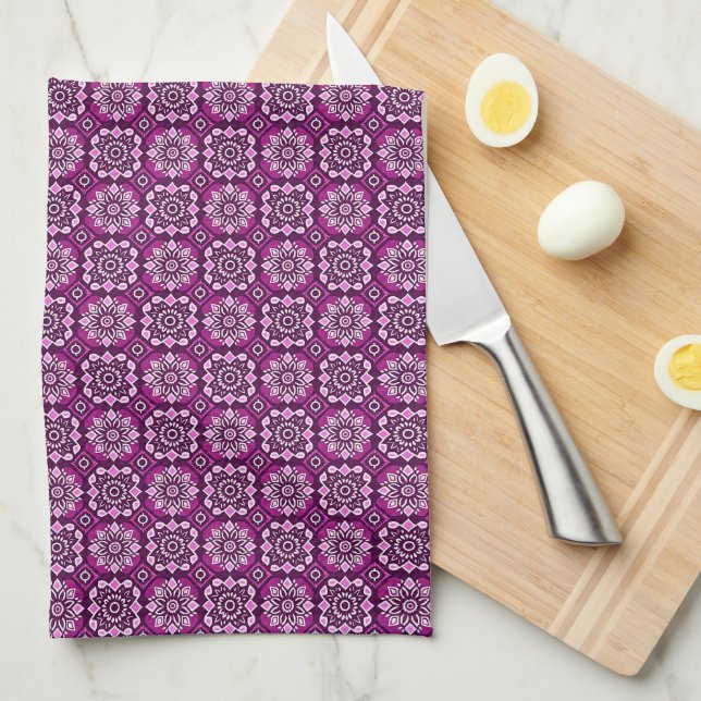 Linge De Cuisine Elégant Boho Chic motif floral géométrique (Quart Plié)
