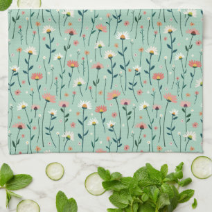 Linge De Cuisine Elégant Boho Fleur sauvage Garden Aqua Turquoise