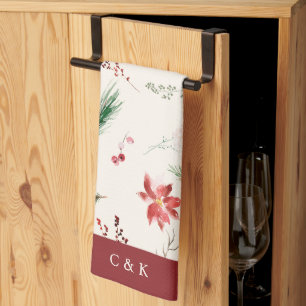 Linge De Cuisine Elégant Boho Poinsettia Verdure Noël hiver