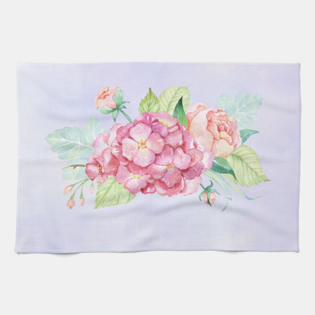 Linge De Cuisine Elégant Bouquet de fleurs rose (Horizontal)