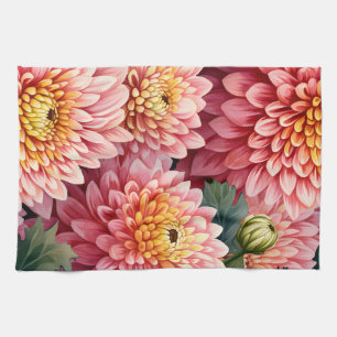 Linge De Cuisine Élégant Chrysanthèmes aquarelle