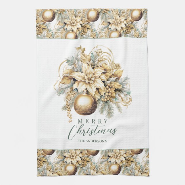 Linge De Cuisine Elégant classique menthe or luxe bouquet de Noël (Vertical)
