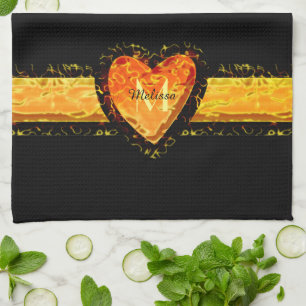 Linge De Cuisine Elégant Coeur Orange Valentin Jour Noir Monogramme