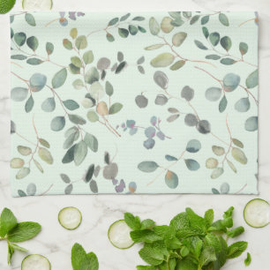 Linge De Cuisine Elégant Eucalyptus Botanique Aquarelle Verdure