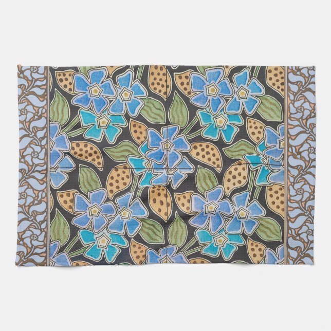 Linge De Cuisine Élégant Fleur Bleu Périwinkle Floral Classic (Horizontal)