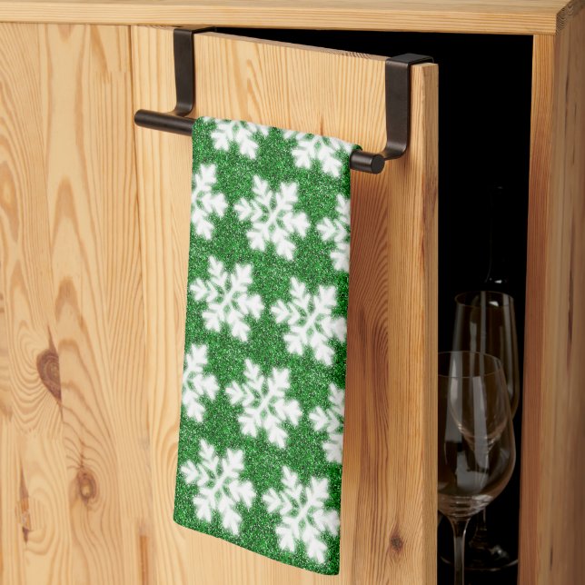 Linge De Cuisine Élégant flocon de neige verdoyant à parties scinti (Pliage en tiers)