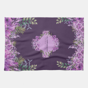 Linge De Cuisine Élégant floral violet et aubergine personnalisé 