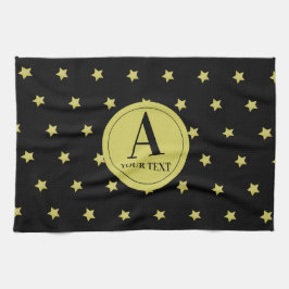 Linge De Cuisine Elegant Gold & Black Star Pattern Monogram