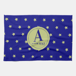 Linge De Cuisine Elegant Gold & Blue Star Pattern Monogram