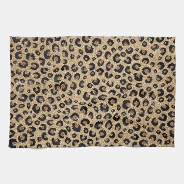 Linge De Cuisine Elegant Gold Glitter Black Leopard (Horizontal)