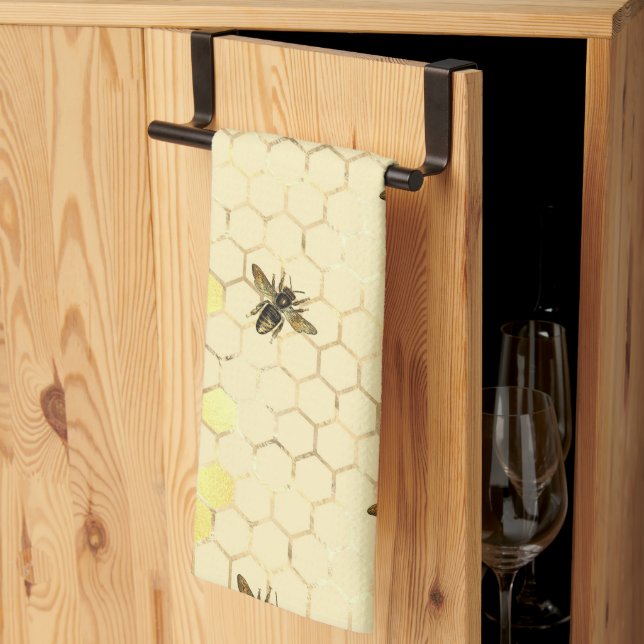 Linge De Cuisine Élégant Gold Yellow Bees Honeypeb (Pliage en tiers)