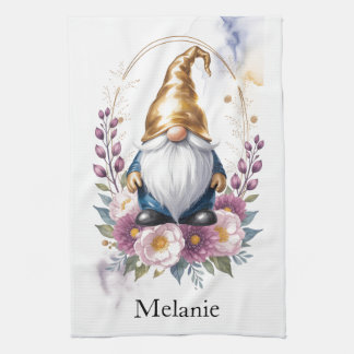 Linge De Cuisine Elegant Golden Gnome in Floral Bouquet