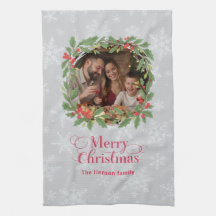 Elegant Holly Wreath Merry Christmas Photo