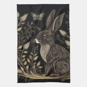 Linge De Cuisine Elégant lapin en noir et beige