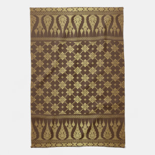 Linge De Cuisine Elégant Luxury Gold et Brown Damask égyptien