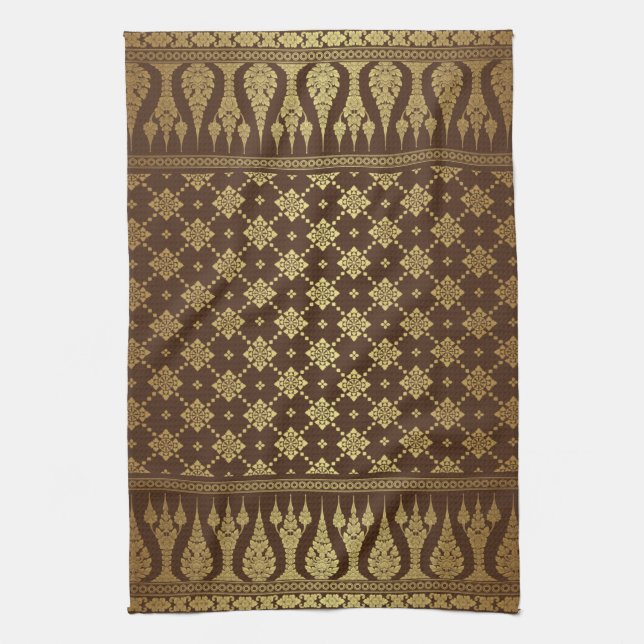 Linge De Cuisine Elégant Luxury Gold et Brown Damask égyptien (Vertical)