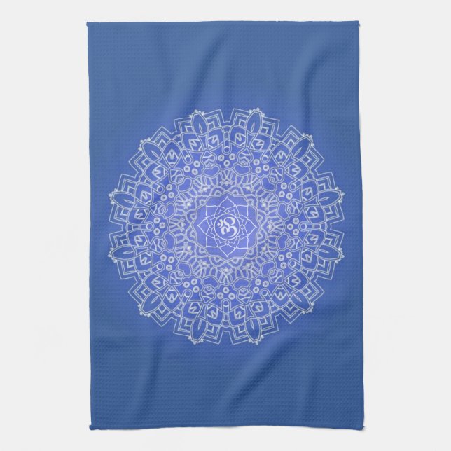 Linge De Cuisine Elégant Mandala bleu avec OM (Vertical)