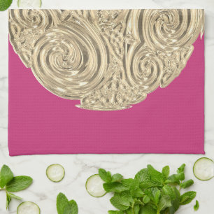 Linge De Cuisine Elégant médaillon rose fuschia art nouveau or