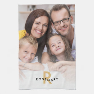 Linge De Cuisine Élégant Monogramme de superposition photo Nom init