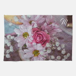 Linge De Cuisine Élégant Monogramme Floral