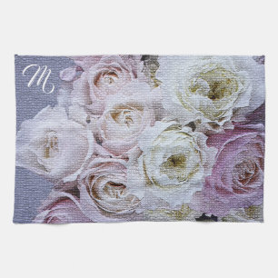 Linge De Cuisine Élégant Monogramme Floral