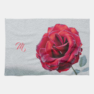 Linge De Cuisine Élégant Monogramme Floral